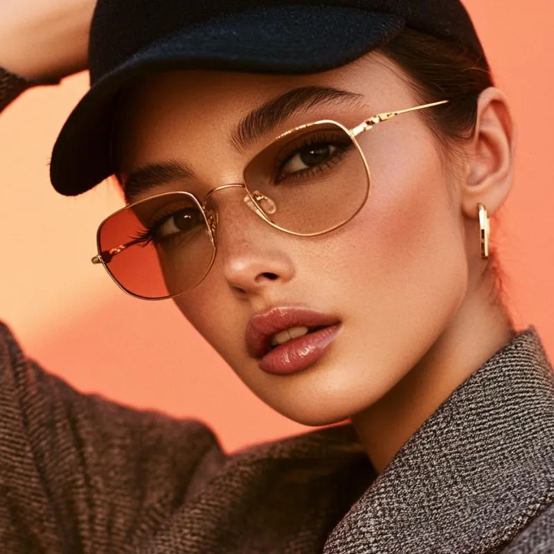 A woman wearing glasses and a hat.